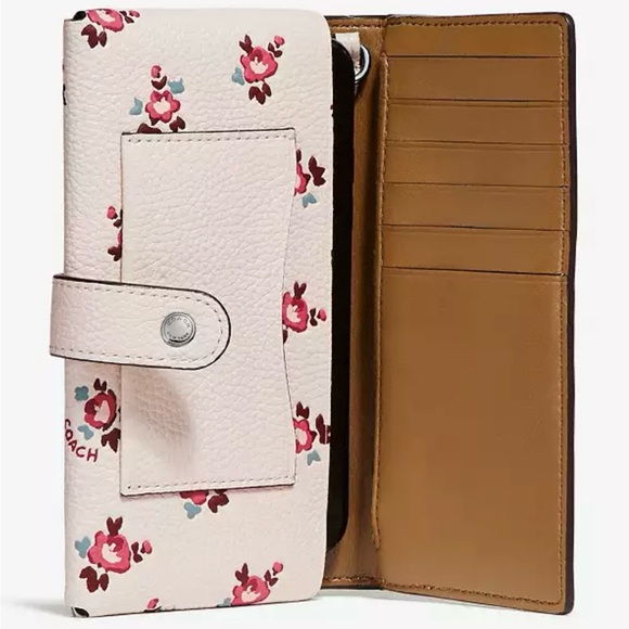 Coach Floral Wallet with Wrist Strap Pink and Beige - Picture 2 of 8